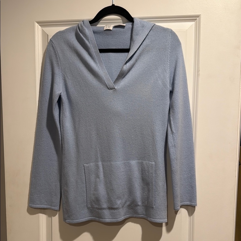 TSE Cashmere Light Blue V-Neck Hoodie